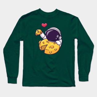 Cute Astronaut Eating Cheese Moon Cartoon Long Sleeve T-Shirt